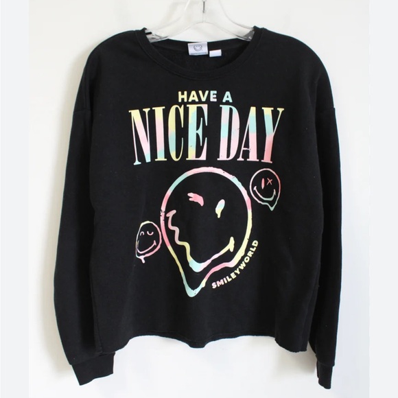 Art Class Girls Smiley World Black Sweatshirt - Picture 1 of 5